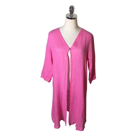 Click CMC Duster Women's Size Small Pink 100% Linen 1/2 Sleeve Color Me Cotton - Picture 1 of 6
